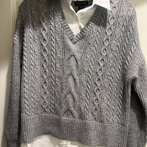Rachel Zoe Men's V-Neck Cable Knit Sweater - Light Gray